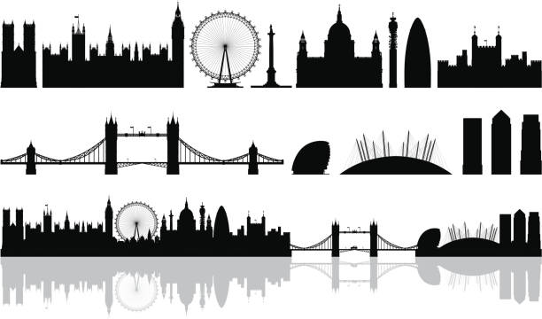 London (Buildings Are Detailed, Moveable and Complete) Every building is complete, highly detailed and on a different layer so this file is easy to edit. From left to right; Westminster Abbey, the Houses of Parliament and Big Ben, the London Eye, Nelson's column, Saint Paul's Cathedral, Telecom Tower, the Gherkin, Tower of London, Tower Bridge, a London taxi, City Hall, the Millenium Dome, and Canary Wharf. gla building stock illustrations