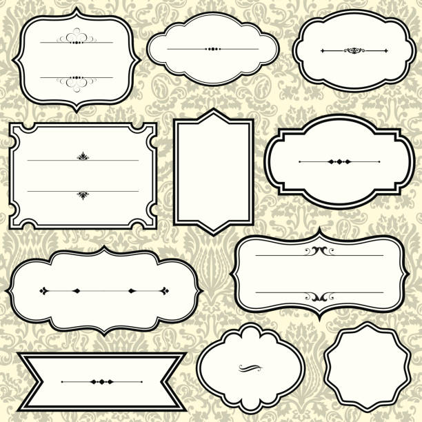 vintage frames on damask background - kartuschen stock-grafiken, -clipart, -cartoons und -symbole