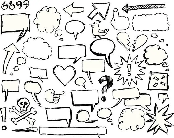 Vector illustration of Sketch speech bubbles and graphics