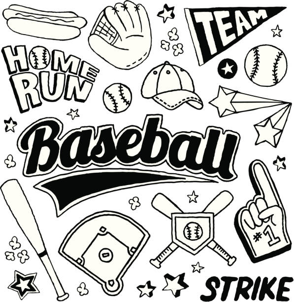 야구공 doodles - baseballs baseball glove baseball sport stock illustrations