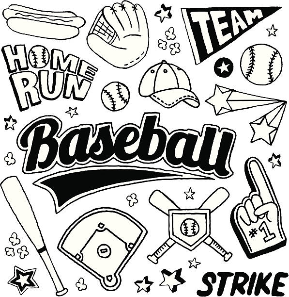 baseball doodles - playing the ball illustrations stock illustrations