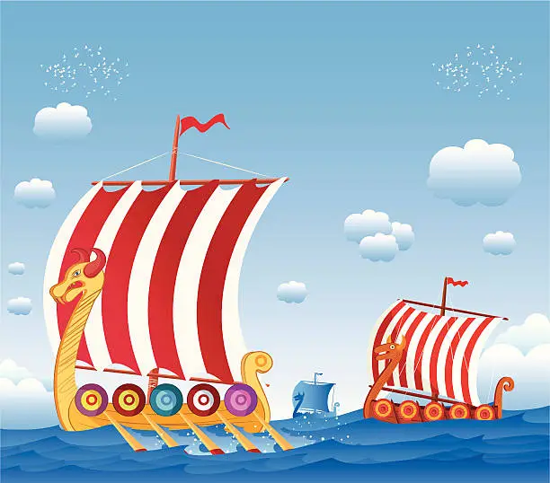 Vector illustration of Viking warships