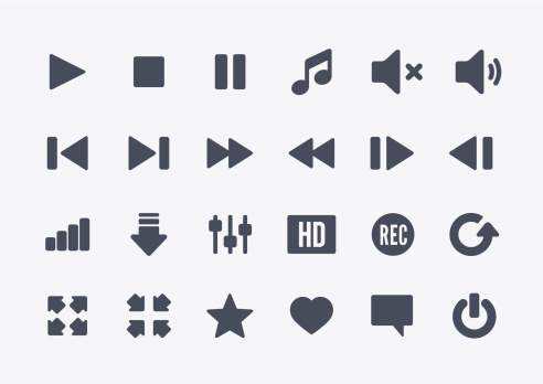 Set of 24 vector icons for a media player interface.