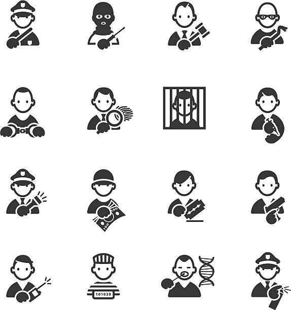 Crime icons Set of Crime related icons. JPG file and EPS8 file. police tear gas stock illustrations