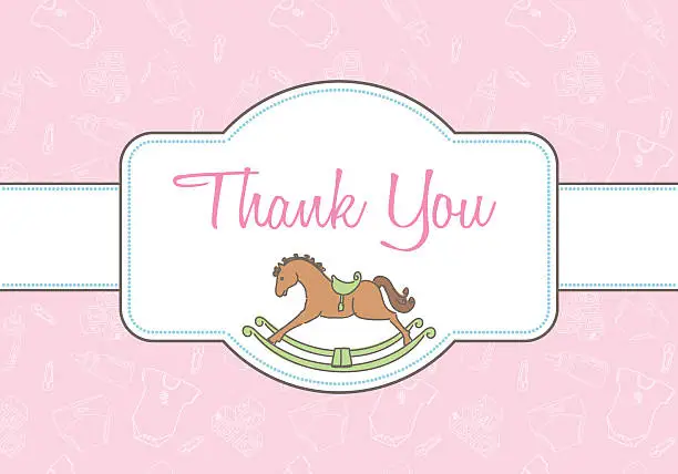 Vector illustration of Baby Girl Thank You Note Greeting Card