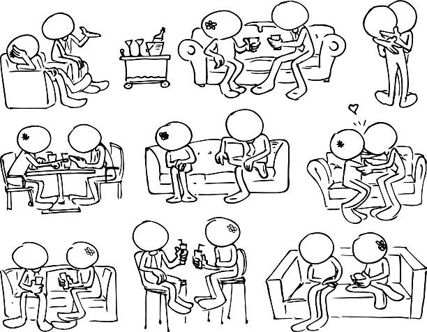 ilustrações de stock, clip art, desenhos animados e ícones de casal de datas - cair no sofá