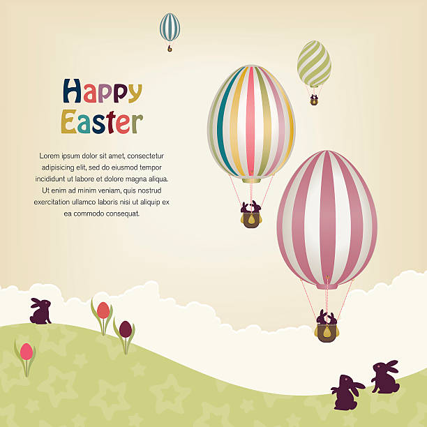Easter Egg Hot Air Balloons. Easter greeting card with easter egg hot air balloons. easter silhouettes stock illustrations