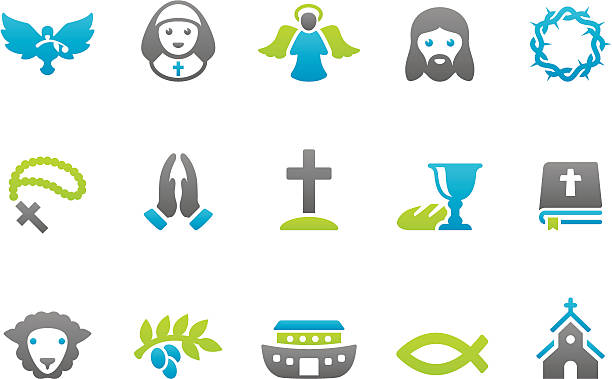 Stampico icons - Christianity 42 set of the Stampico collection - Christianity Religion icons. religious cross symbols stock illustrations