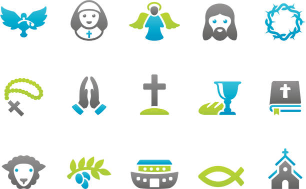 Stampico icons - Christianity 42 set of the Stampico collection - Christianity Religion icons. nun praying cross human hand stock illustrations