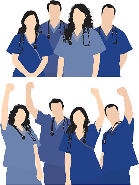 ilustrações de stock, clip art, desenhos animados e ícones de imagem de profissionais médicos - women standing fist success