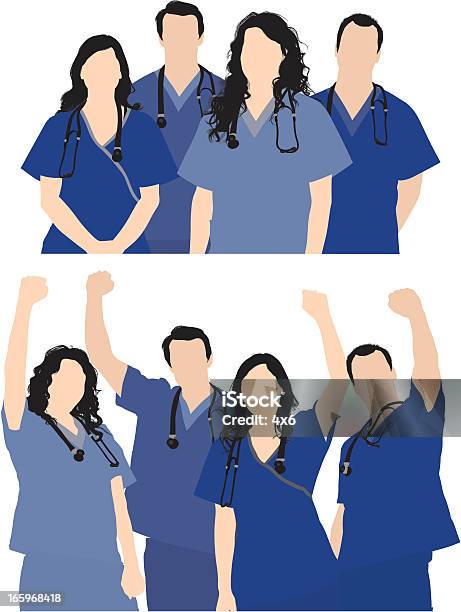 Изображения Медицинских Работников — стоковая векторная графика и другие изображения на тему Средний медицинский персонал - Средний медицинский персонал, Силуэт, Празднование