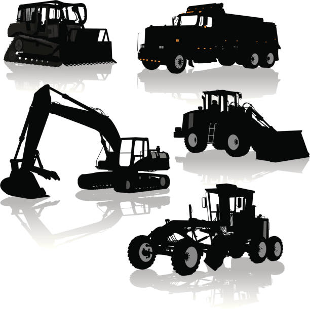 건설 장비, 자동차-불도저, 수거장 배달차, 굴착기계 - construction machinery machine industrial equipment grader stock illustrations