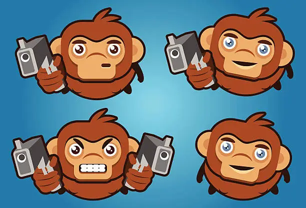 Vector illustration of Monkey with gun character