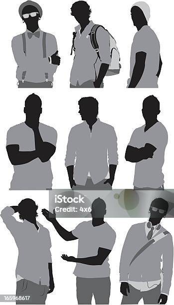 Plusieurs Silhouettes Dhomme Posant Vecteurs libres de droits et plus d'images vectorielles de T-Shirt - T-Shirt, Adulte, Bras croisés