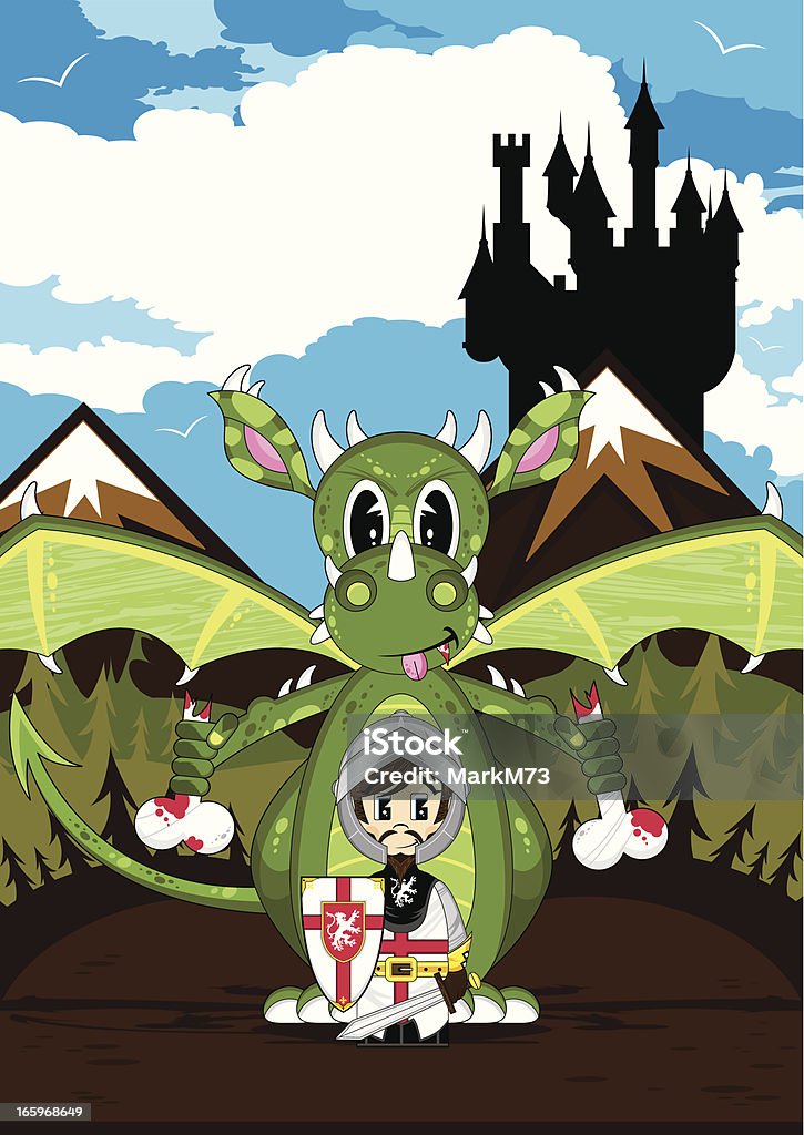 Crusader Knight and Dragon Scene Vector illustration of a cute little Mystical Dragon and Crusader Knight scene. Bear stock vector