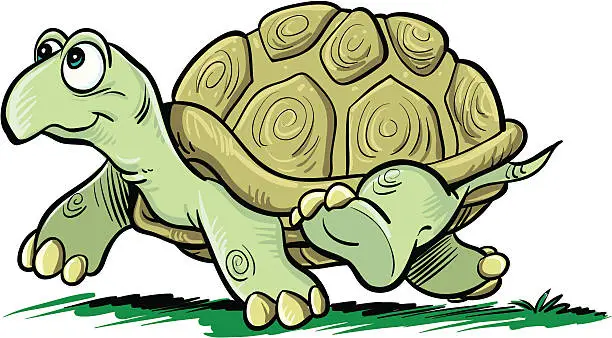 Vector illustration of Animated turtle happily walking