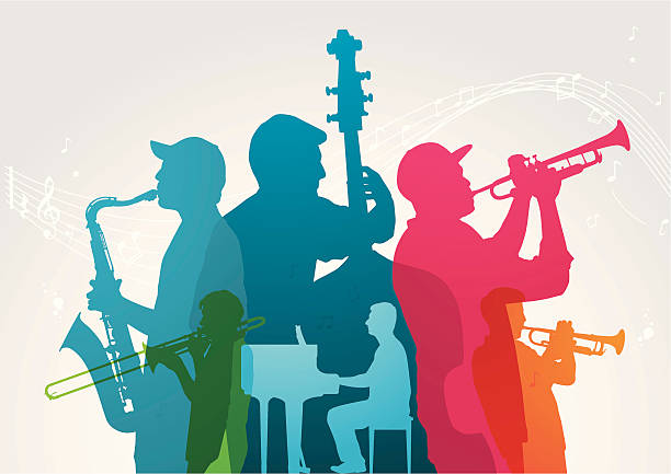 bunte musik-band - künstlergruppe stock-grafiken, -clipart, -cartoons und -symbole