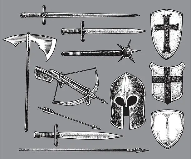 Vector illustration of Medieval Weapons and Shields