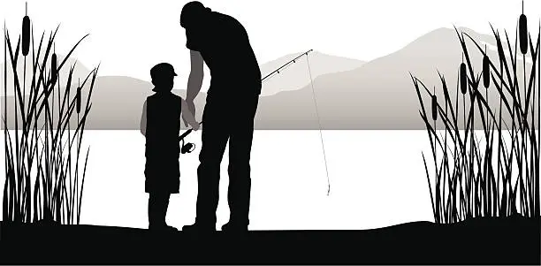 Vector illustration of Family Fishing Vector Silhouette
