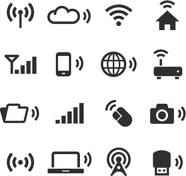mono-icons set/drahtlose technologie - bluetooth stock-grafiken, -clipart, -cartoons und -symbole