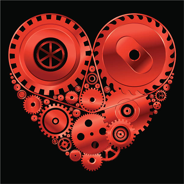 illustrazioni stock, clip art, cartoni animati e icone di tendenza di metallic rosso cuore - love teamwork cooperation machine