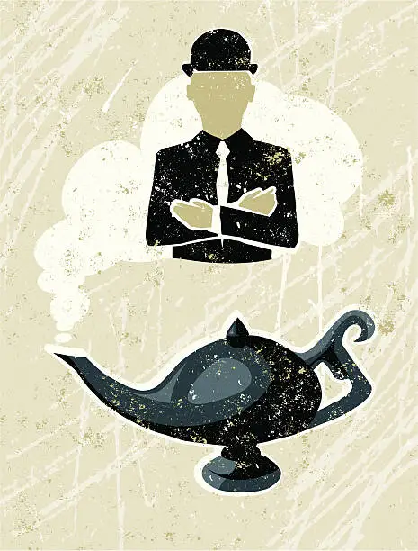 Vector illustration of Aladdin's Lamp With Business man Genie