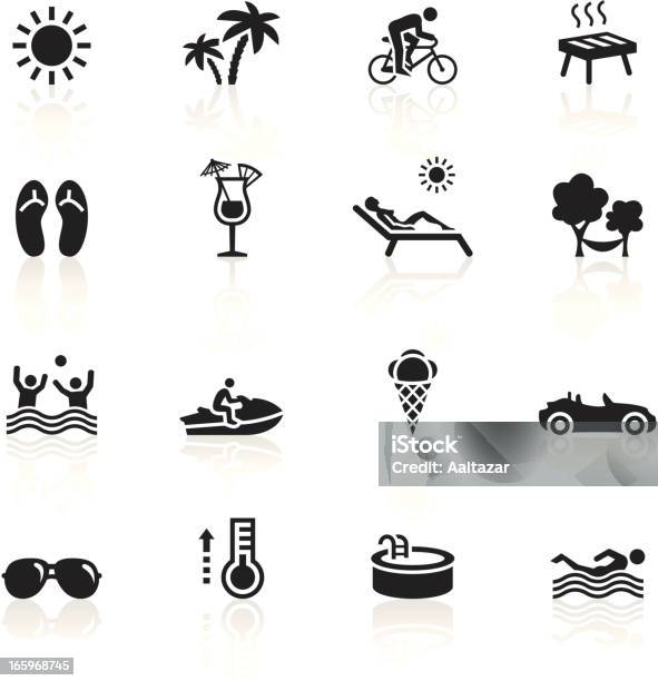 Black Symbols Summertime Stock Illustration - Download Image Now - Icon Symbol, Palm Tree, Hammock