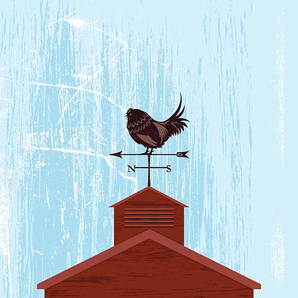 Vector illustration of Rooster Weather-Vane Barn Roof Illustration