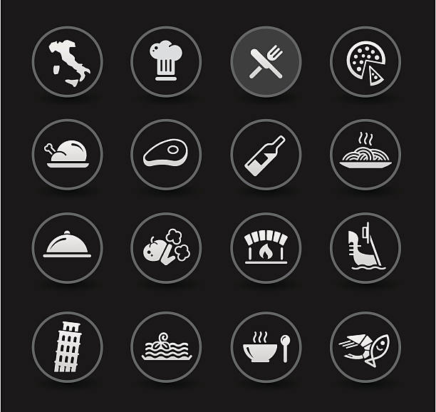Italian Food & Restaurant| Black Black icon set for your web or printing projects. black meat tray stock illustrations