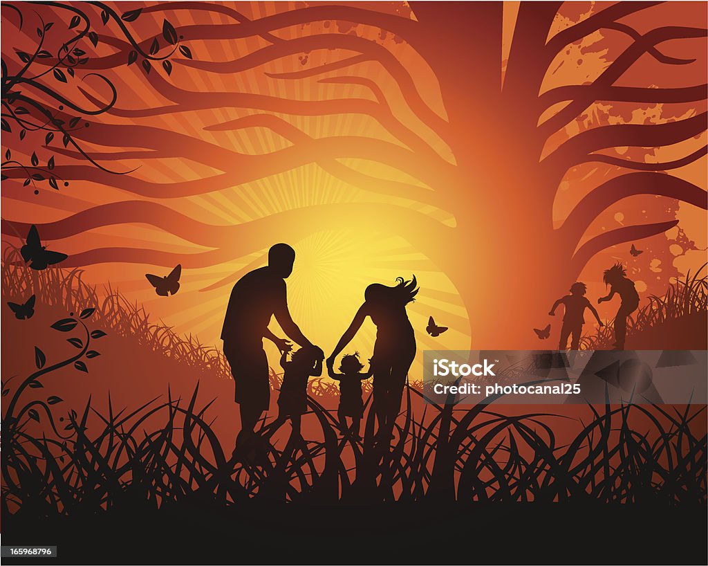 Famille dans la Nature, sous le soleil - clipart vectoriel de Herbe libre de droits