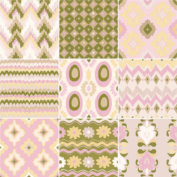 ilustrações, clipart, desenhos animados e ícones de ikat padrões ásia central () - backgrounds green pink silk