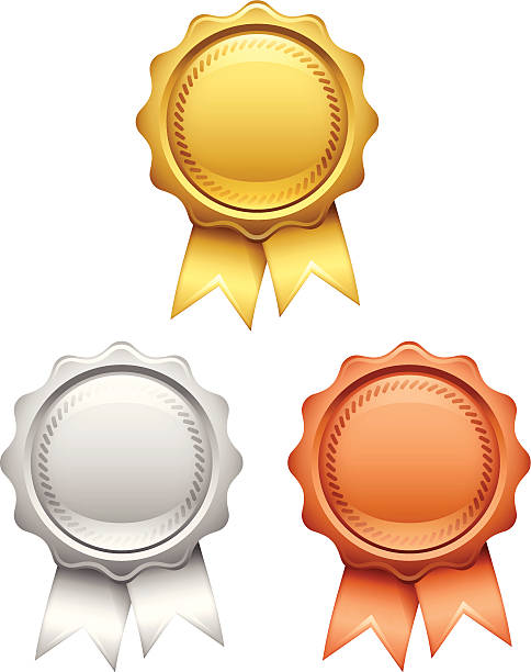 Awards Award badges with copy space. EPS 10 file. Transparency used on highlight elements. gold metal clipart stock illustrations