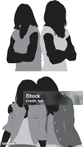 여성 프렌즈 입석 함께 2명에 대한 스톡 벡터 아트 및 기타 이미지 - 2명, 검은색, 나란히