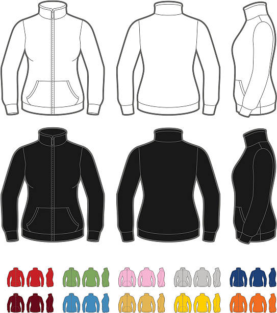 Women's fleece jacket Vector template of classic women's fleece jacket. Front, rear and side views. Easy color change. cardigan clothing template fashion stock illustrations