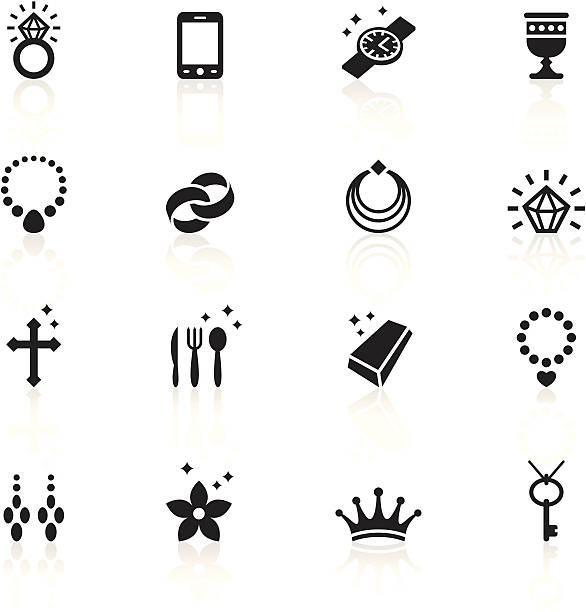 Black Symbols - Jewellery Illustration representing different jewellery pieces. locket stock illustrations