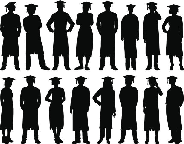 illustrazioni stock, clip art, cartoni animati e icone di tendenza di altamente dettagliata laureati - graduation gown