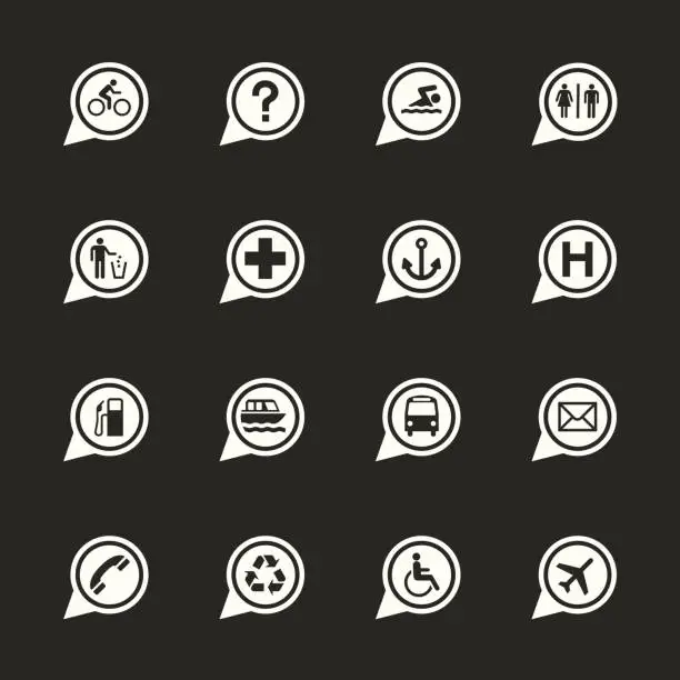 Vector illustration of Map Sign Icons Set 1 - White Series | EPS10