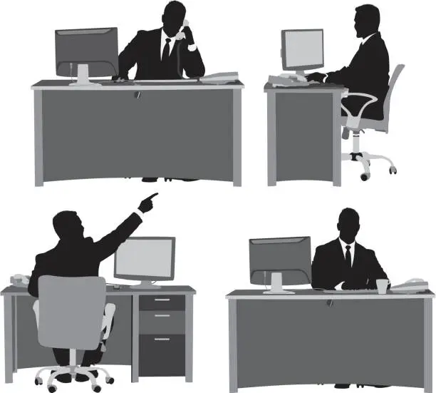 Vector illustration of Multiple images of businessman at his desk