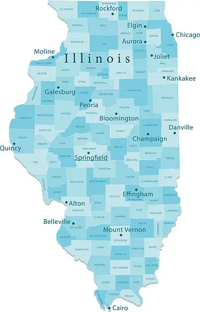 Vector illustration of Illinois Vector Map Regions Isolated