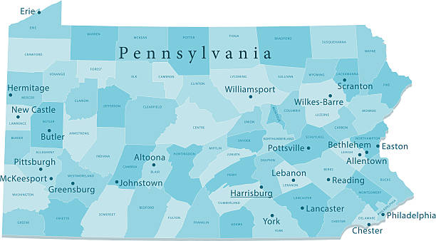 Pennsylvania Vector Map Regions Isolated "Detailed vector map of Pennsylvania with administrative divisions. File was created on December 10, 2012. The colors in the .eps-file are ready for print (CMYK). Included files: EPS (v8) and Hi-Res JPG (5600aa aaa 3381 px)." allentown pennsylvania stock illustrations
