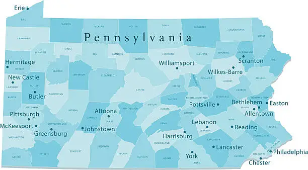 Vector illustration of Pennsylvania Vector Map Regions Isolated