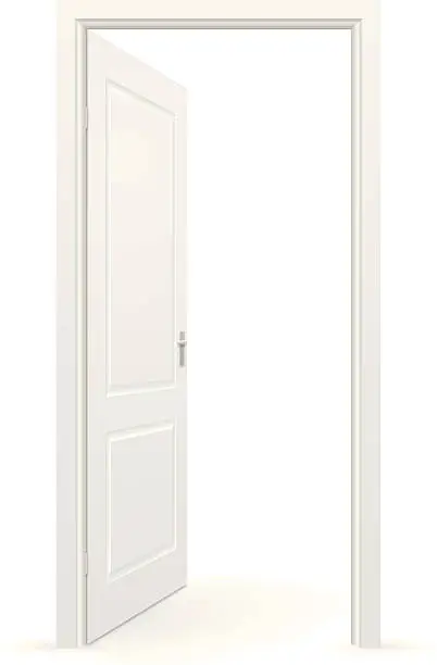 Vector illustration of White open door against a white background