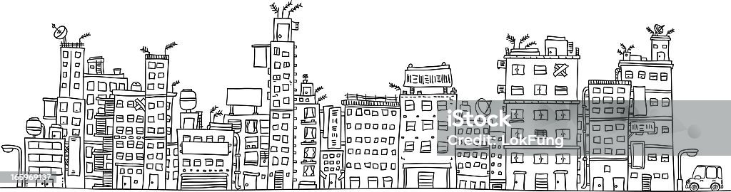 都会のビル illustraion 、ブラックとホワイト - いたずら書きのロイヤリティフリーベクトルアート