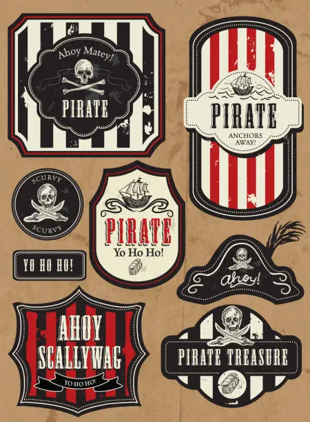 Vector illustration of Set of Pirate themed labels