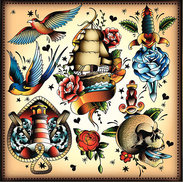 타투 설정 - tattoo stock illustrations