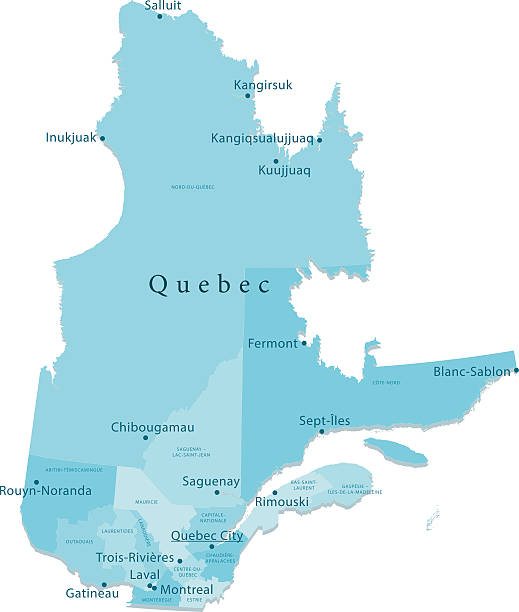 Quebec Vector Map Regions Isolated "Detailed vector map of Quebec (Canada) with administrative divisions. File was created on January 10, 2013. The colors in the .eps-file are ready for print (CMYK). Included files: EPS (v8) and Hi-Res JPG (4884aa aaa 5600 px)." quebec stock illustrations