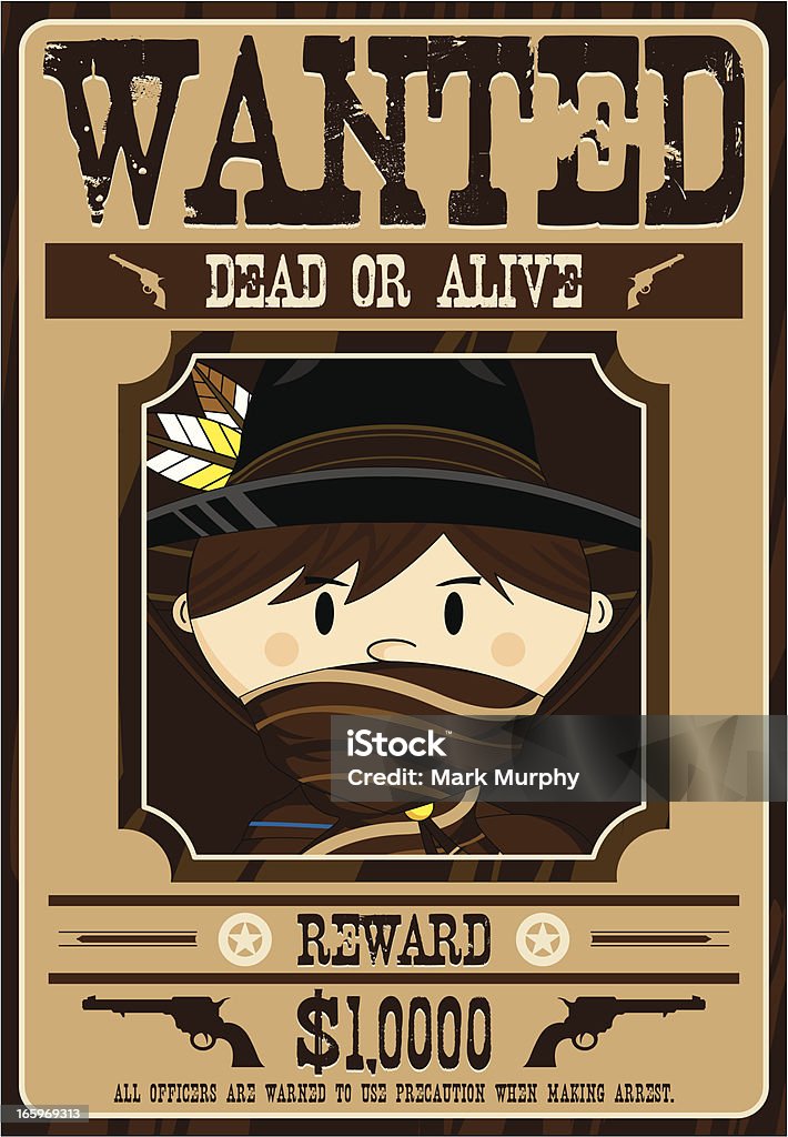 Linda Cowboy Outlaw Wanted-cartaz em inglês - Vetor de Arma de Fogo royalty-free