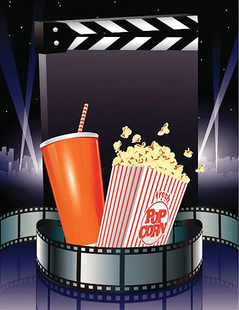 Vector illustration of Movie Slate with Popcorn and Soda