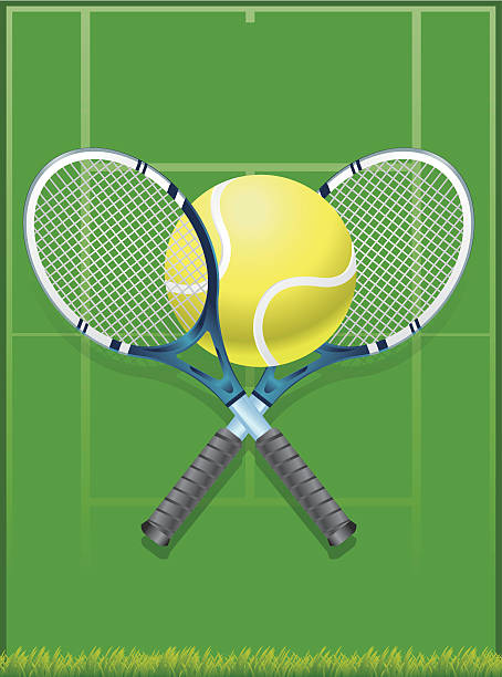 ilustraciones, imágenes clip art, dibujos animados e iconos de stock de cancha de tenis y raqueta y bola - tennis baseline fun sports and fitness