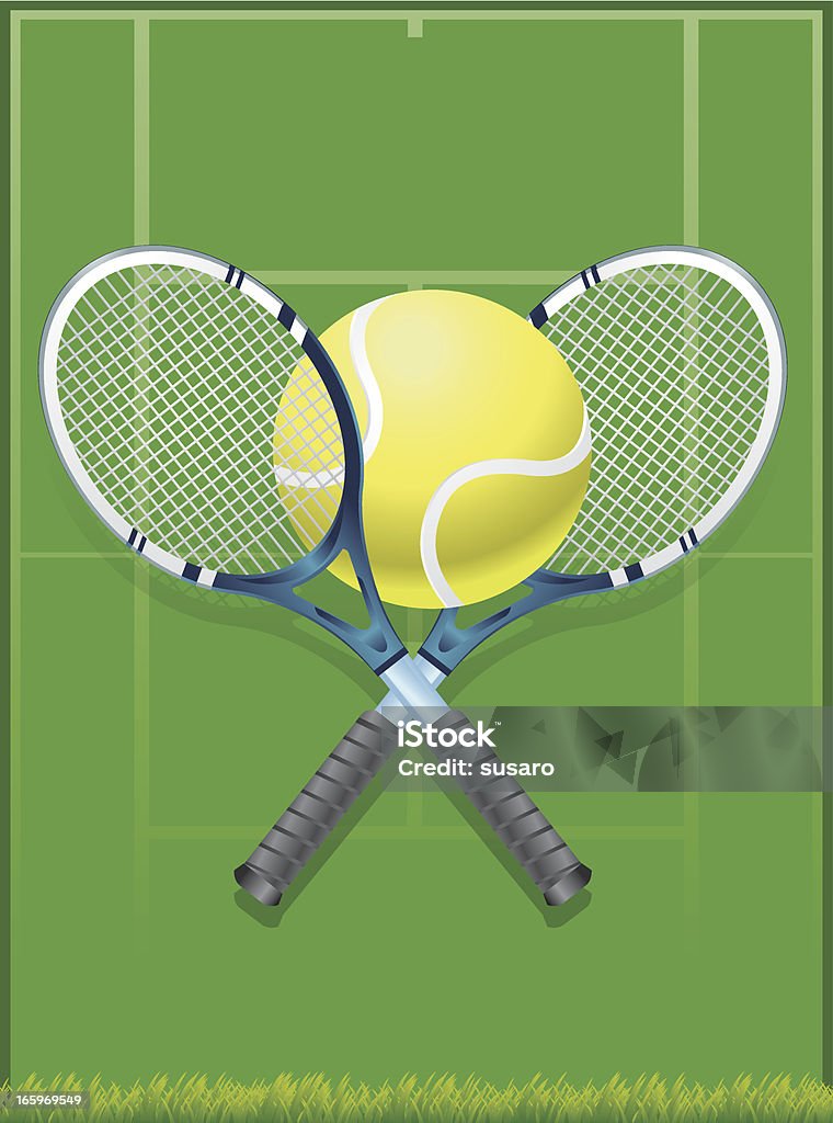 テニスコート、ラケットとボールの - スポーツコートのロイヤリティフリーベクトルアート